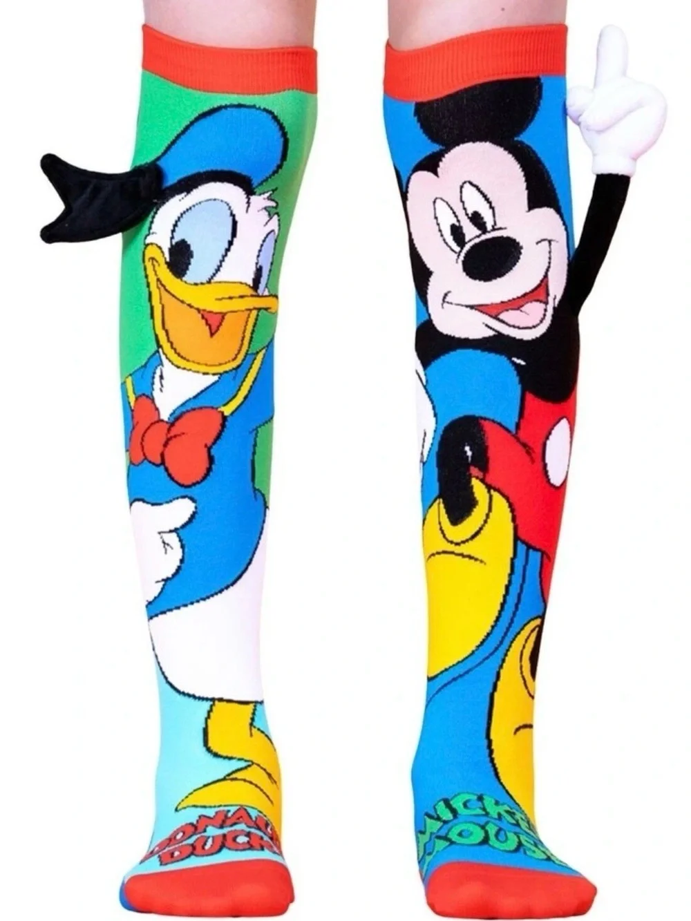 Jioiwa Disney Mickey Mouse Donald Duck 3D Plush Mismatched Knee High Socks NWT